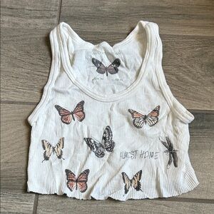 White Butterfly Print Tank Top